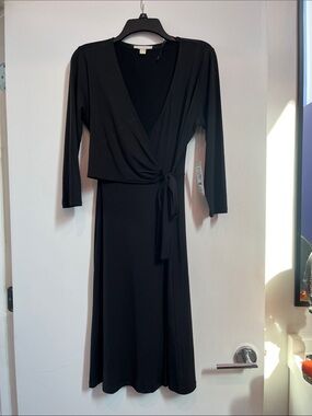 Sunny Leigh Black 3/4 Sleeve Wrap Midi Dress